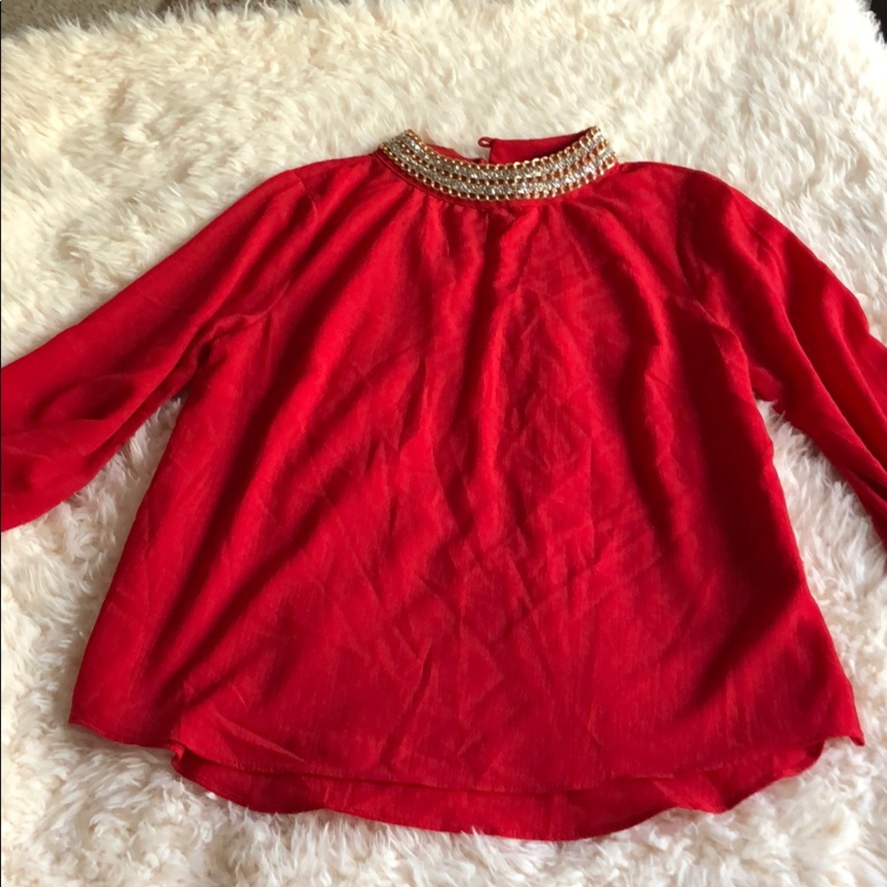 Embellished neck red blouse size M